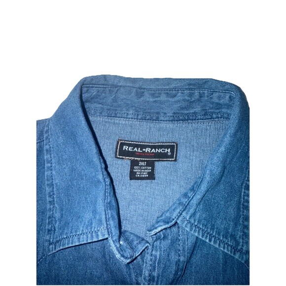 Real Ranch Mens Denim Short Sleeve Shirt Sz 2XL Tall Pearl Snaps Preowned - Picture 2 of 5
